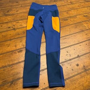 Zyia Active Blue Orange Colorblock Pocket Leggings Size 0 High Rise Workout